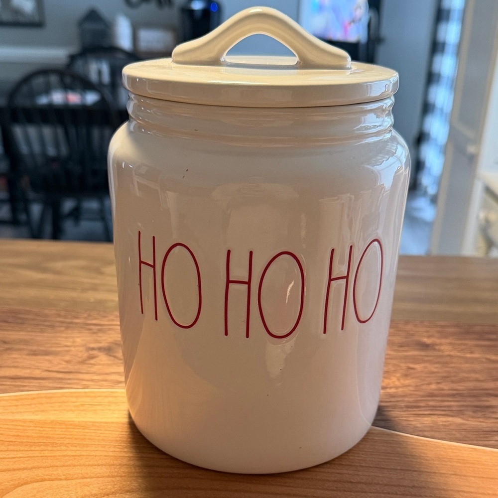 Rae Dunn White and Red Holiday Ho Ho Ho Canister